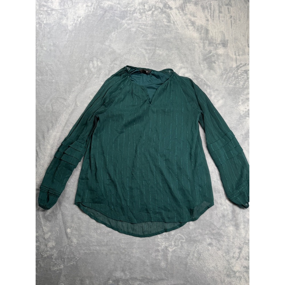 Simply Vera Vera Wang Tunic Blouse Womens Small Green Ruffled Balloon Sleeves